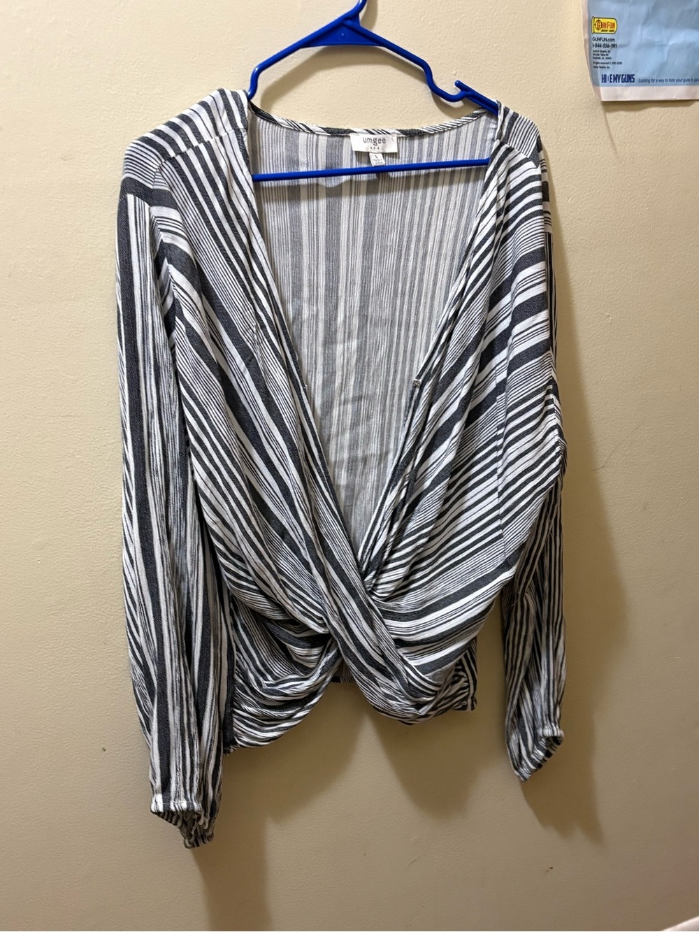 Blue& White Striped Twist-Front Long Sleeve Top WRAP TOP UMGEE